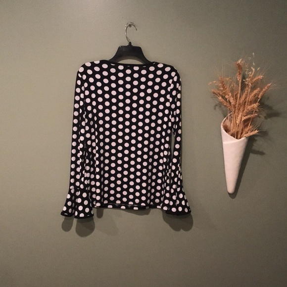 Carmen Marc Valvo Black White Polka Dot Long Sleeve Blouse S. NWT - Picture 2 of 7